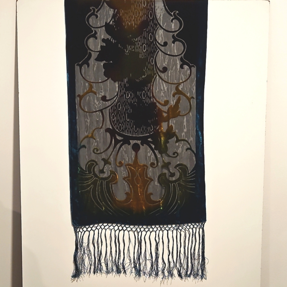 Multicolor silk rayon blend burnout turquoise Fringed scarf Shawi See Photos